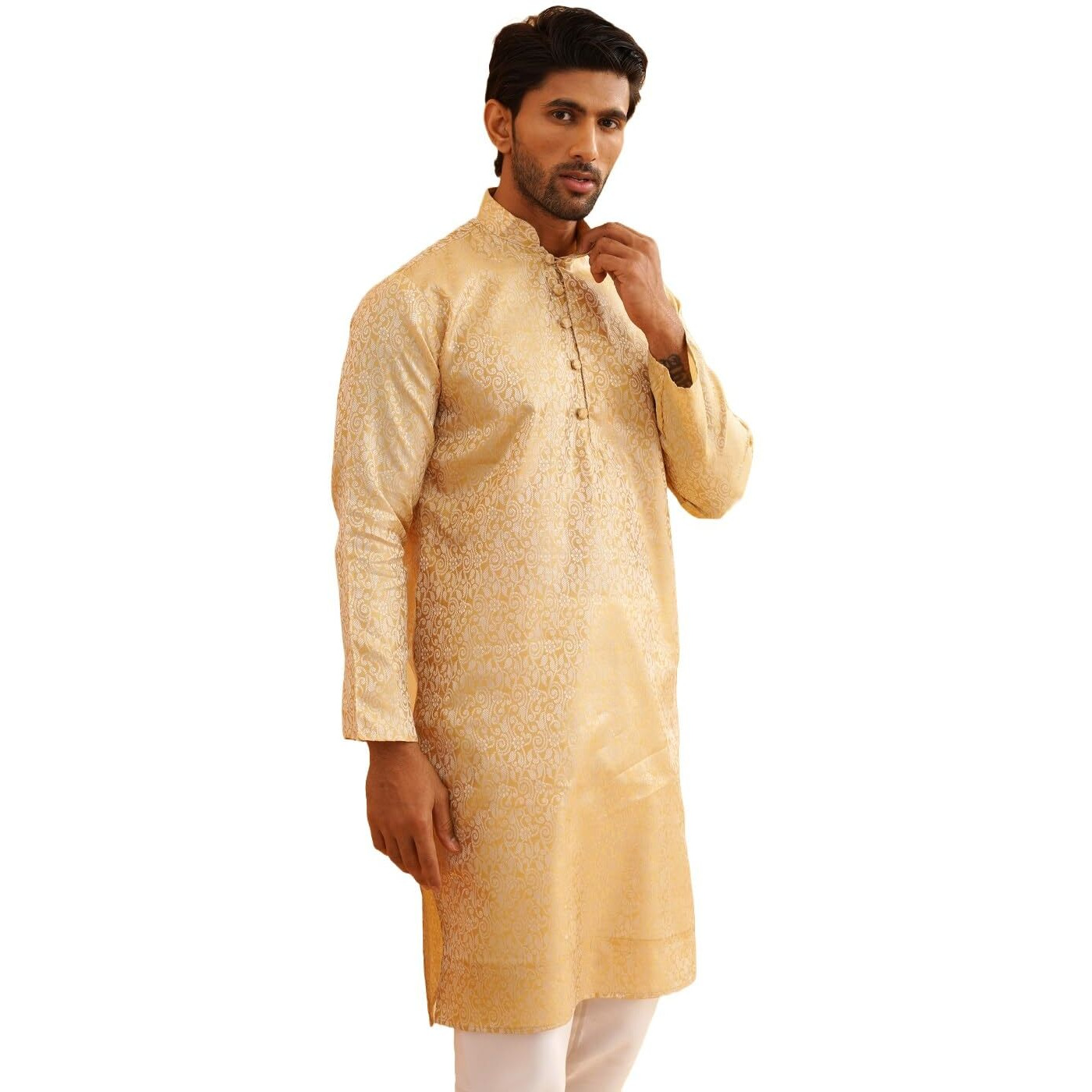 Sojanya (Since 1958 Men's Silk Blend Beige Color Paisley Design Only Long Kurta