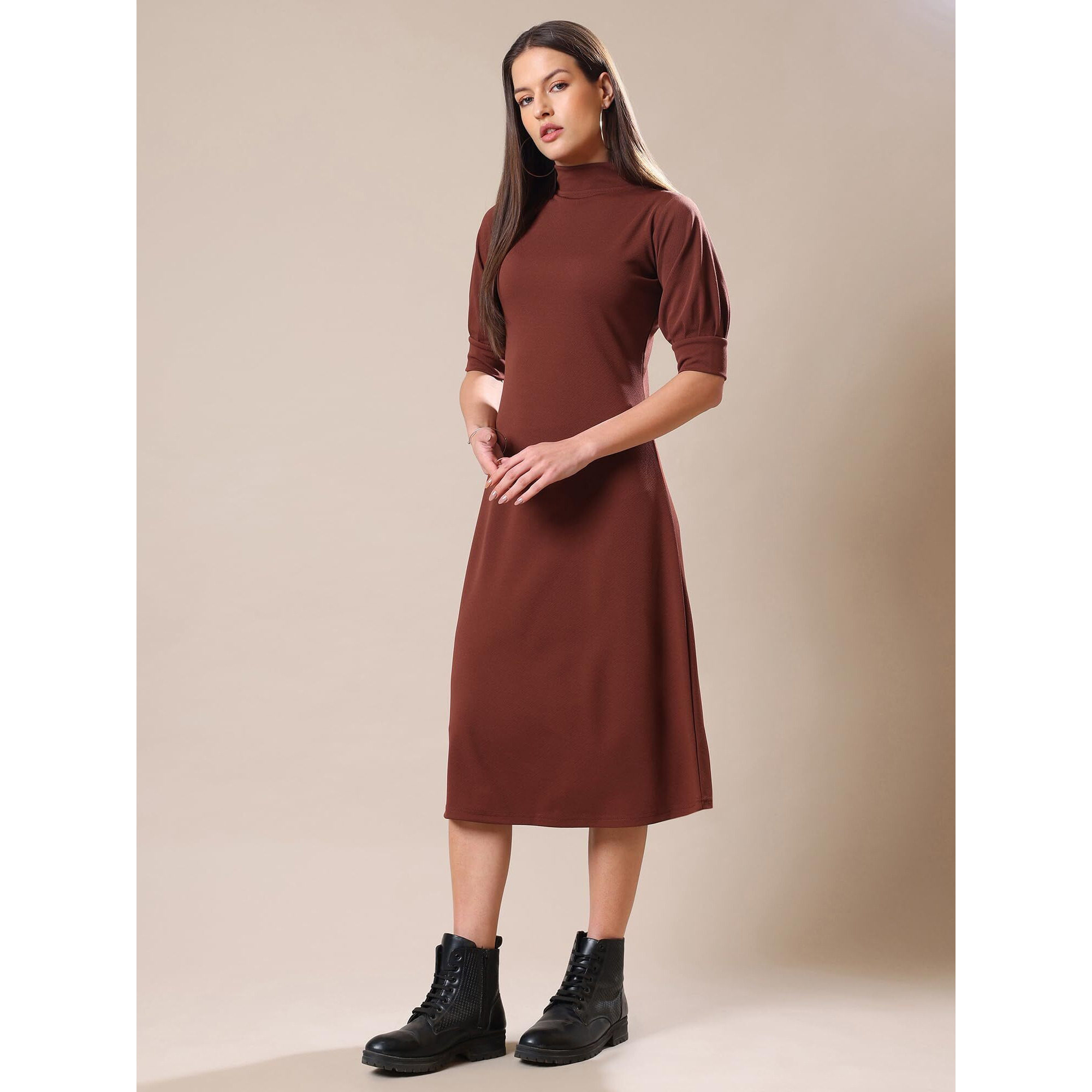 Purvaja Womens A-Line Knee Length Dress (Bely-129_Brown_Xx-Large)