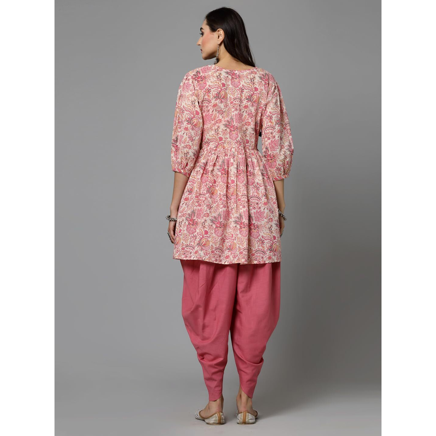 Stylum Women's Floral Printed Cotton Kurti With Dhoti Pant (Kdsmith44_Pink, Xxl)