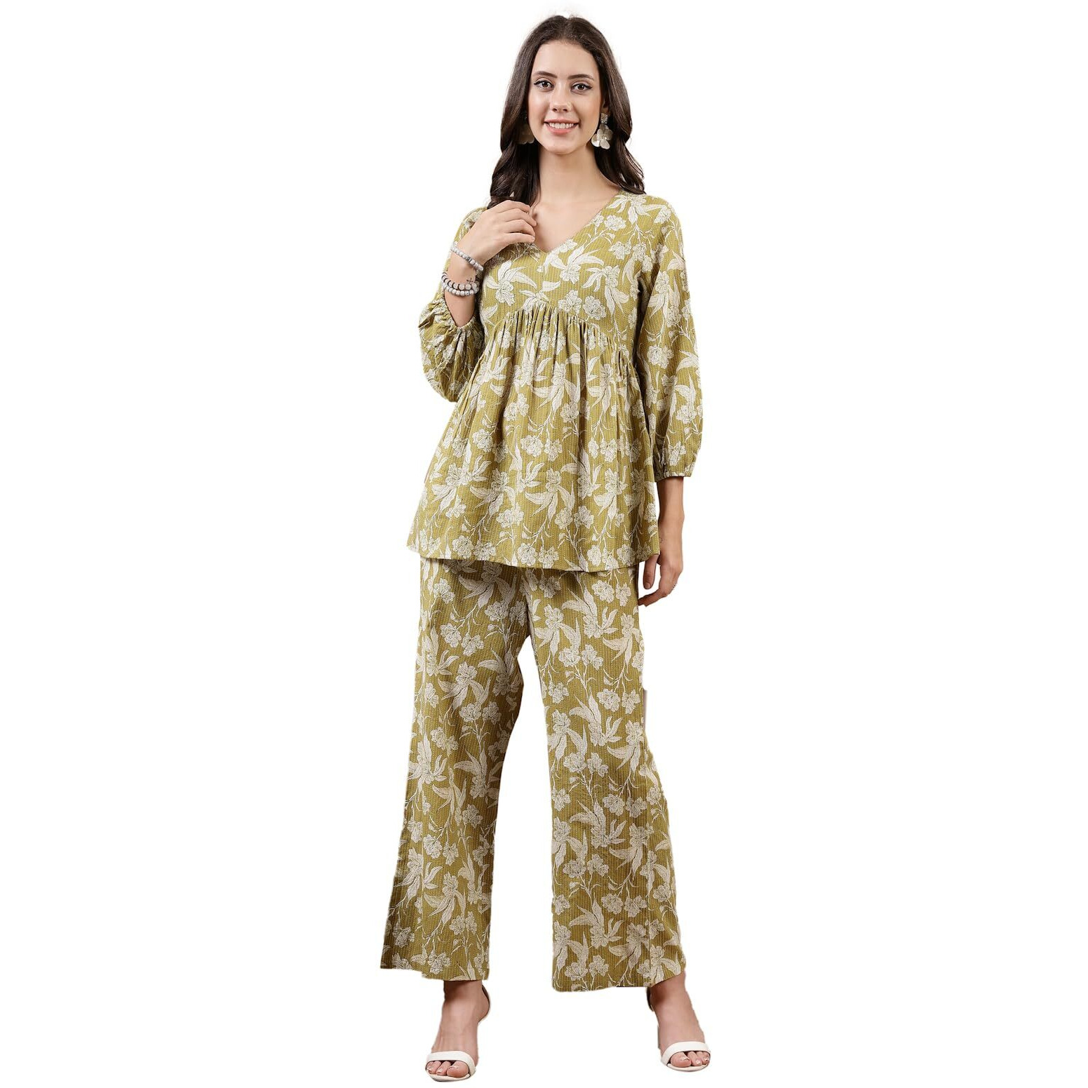Stylum Women's Green Floral Printed Cotton Kantha Fabric Co-Ord Set (Csgreentuna42_Green, Xl)