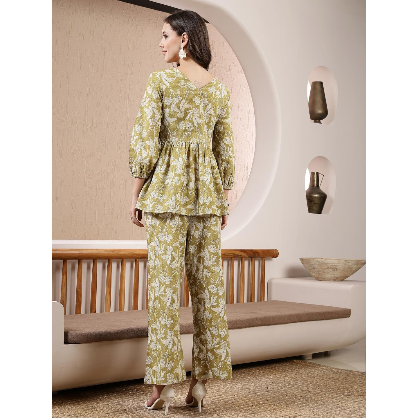 Stylum Women's Green Floral Printed Cotton Kantha Fabric Co-Ord Set (Csgreentuna42_Green, Xl)