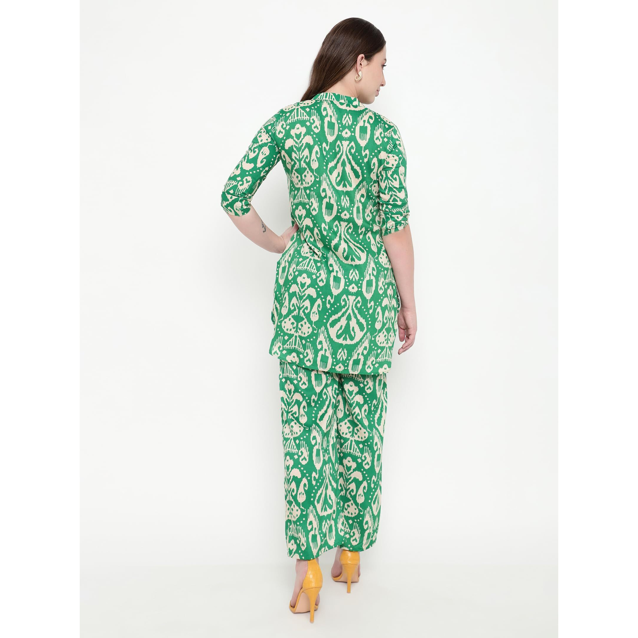Shasmi Women's Dress Batik Green V-Neck Co-Ods Set For Women (Co-Ods 97 Batik Green M)