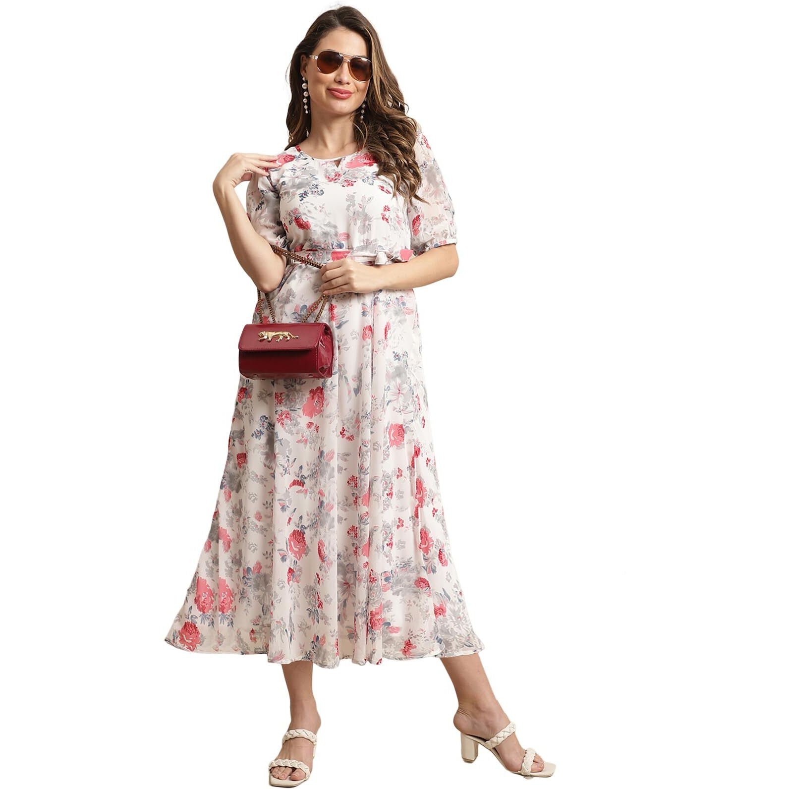 Tee Projekt Women Stylish Floral Maxi Dress| Short-Long Dress | Floral Print White