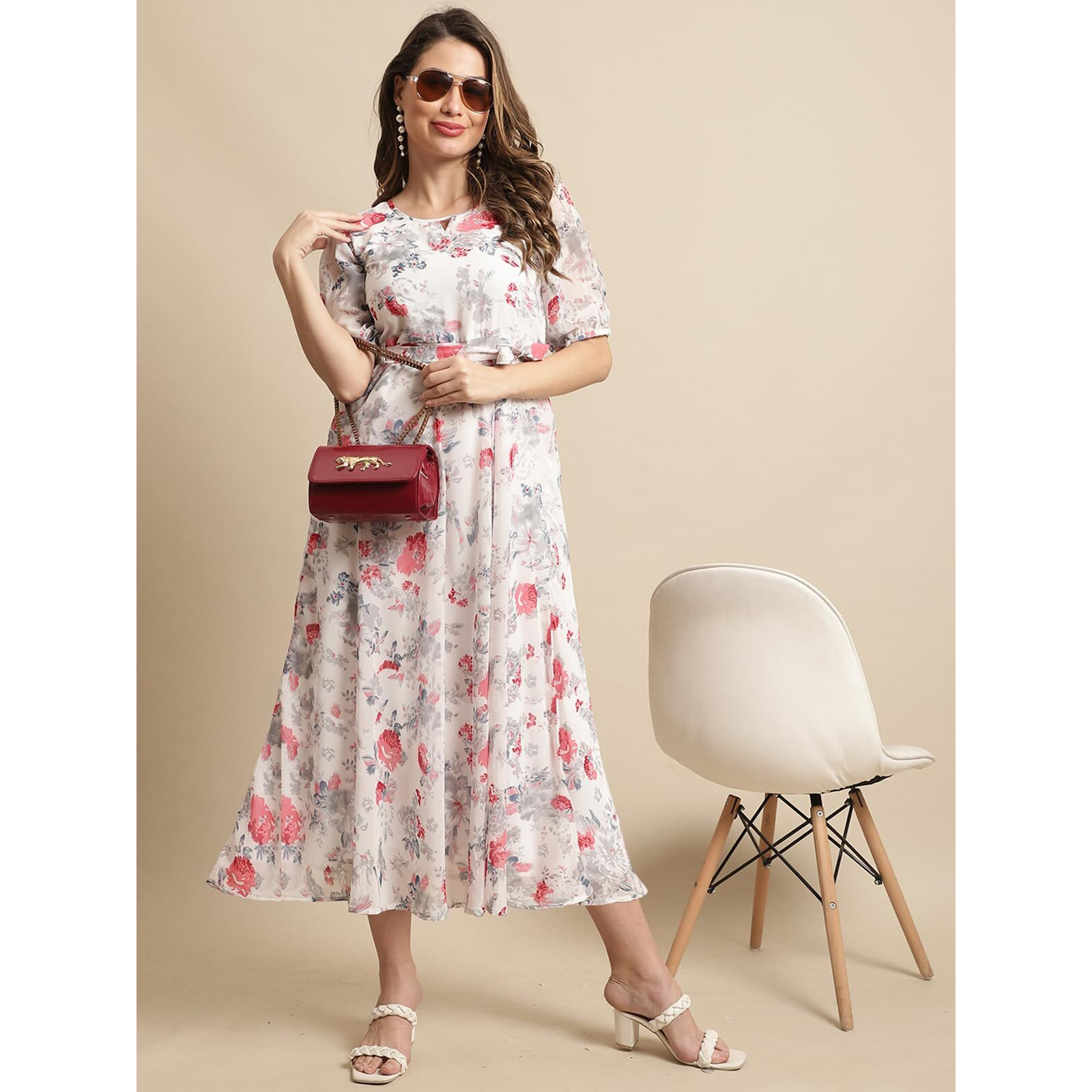 Tee Projekt Women Stylish Floral Maxi Dress| Short-Long Dress | Floral Print White