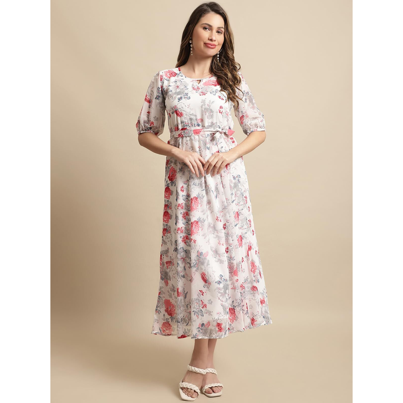 Tee Projekt Women Stylish Floral Maxi Dress| Short-Long Dress | Floral Print White