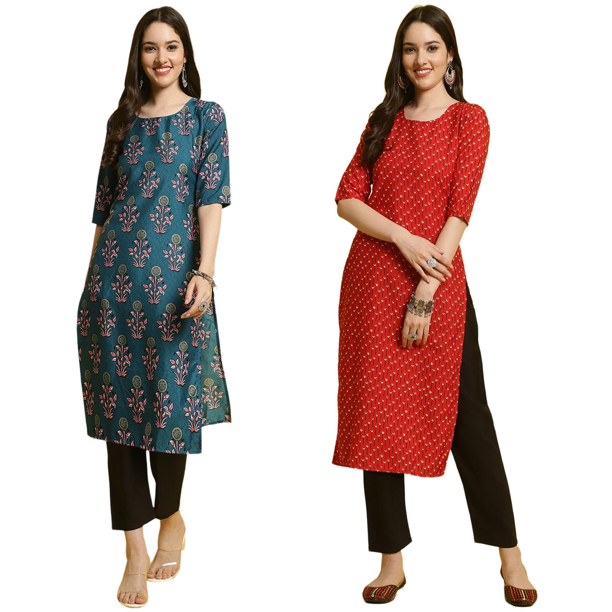 Tee Projekt Crepe Kurti & Pant Set For Women Ll Pack Of 2 Kurta Set Ll Traditional Kurta Set