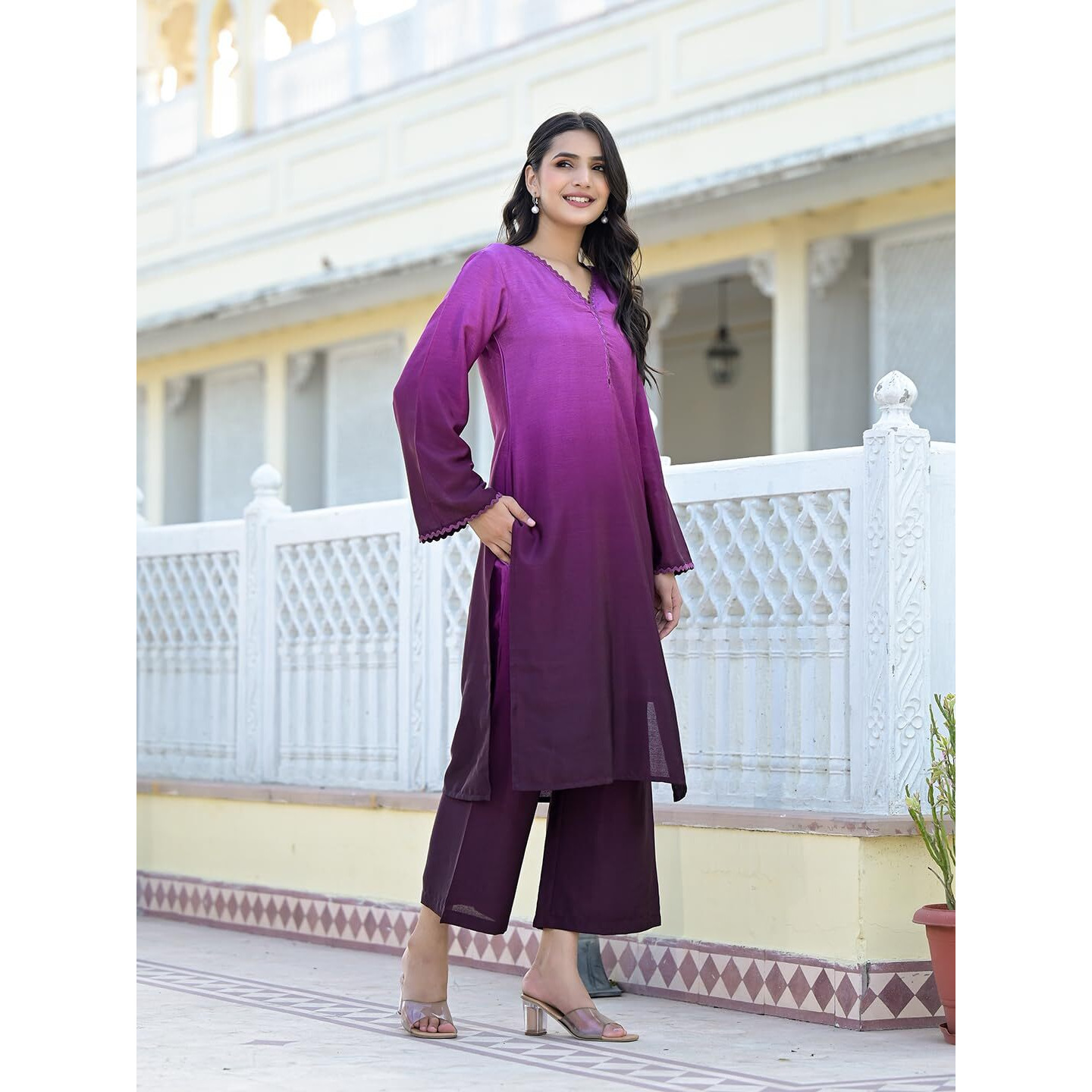 Varanga Women Ombre Magenta A-Line Kurta Set