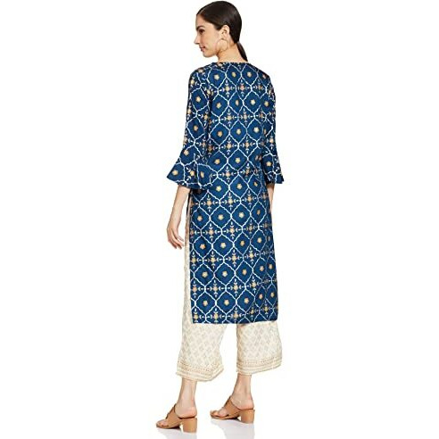 Anubhutee Women's Rayon Ethnic Motifs Printed Straight Kurta Suit Set With Palazzo Anu1911059_S_Teal Blue