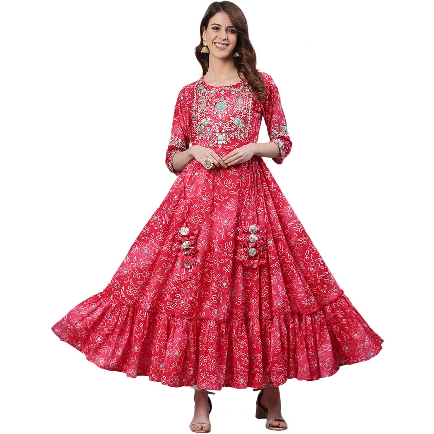 Ishin Women's Viscose Rayon Anarkali Embellished Kurta Kpm-10040_S_Pink
