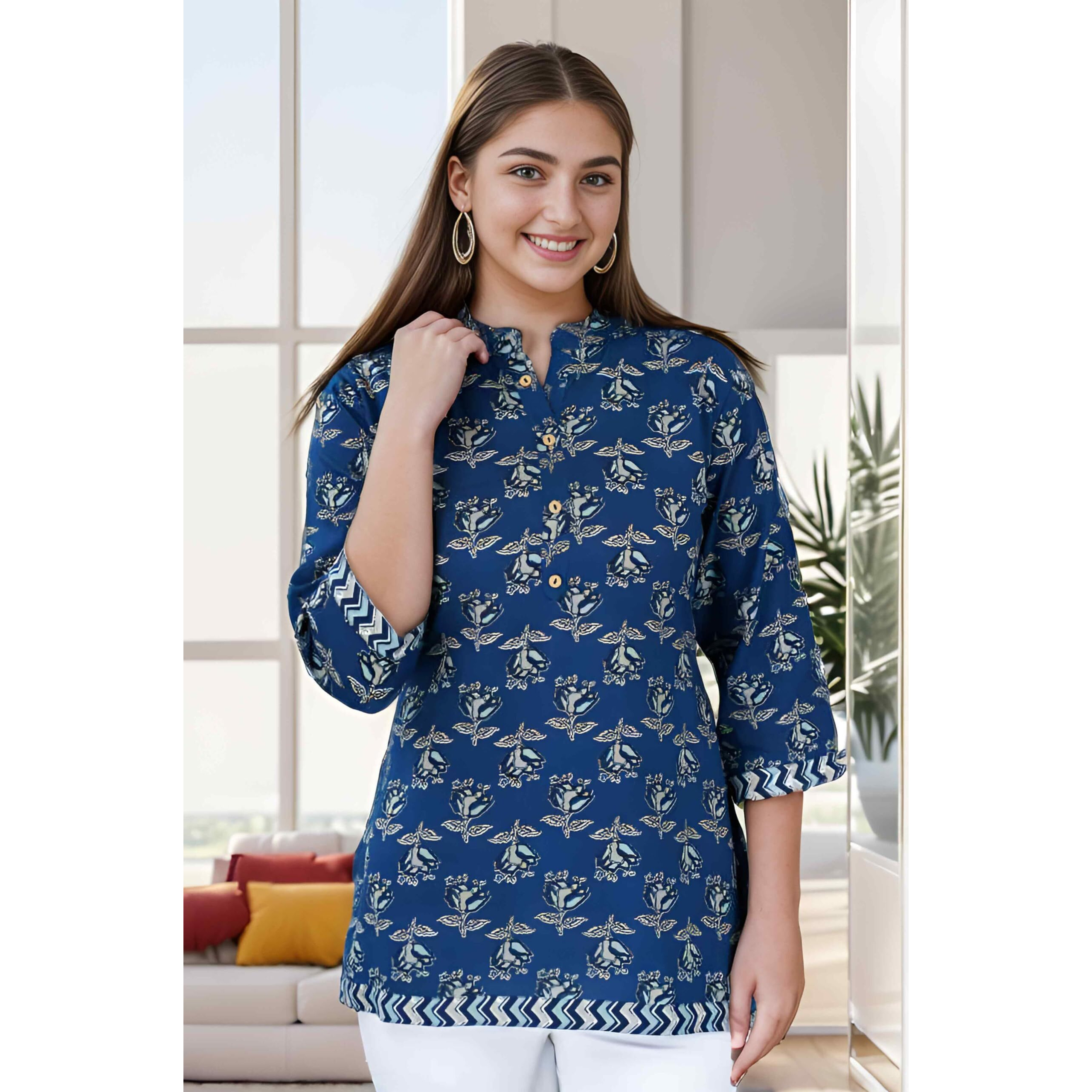 Jikonet Women's Regular Straight Short Kurti/Kurta - 529, (Xx-Large, Blue)