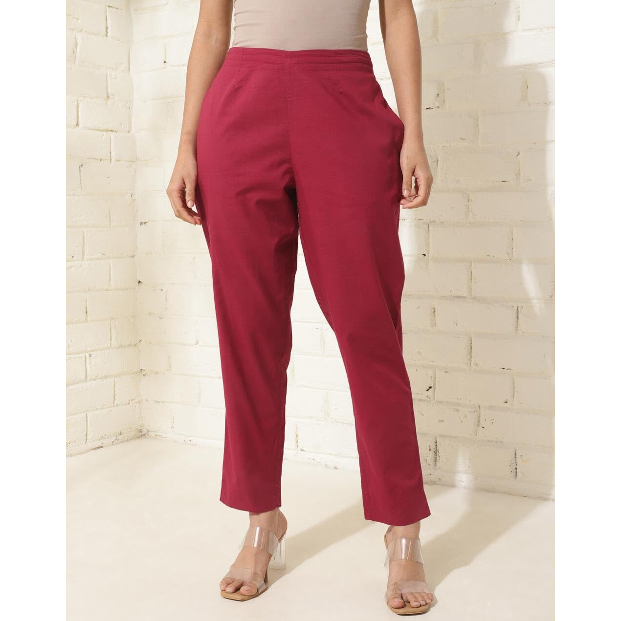 Fabindia Women's Regular Casual Pants (2124217Red_Red
