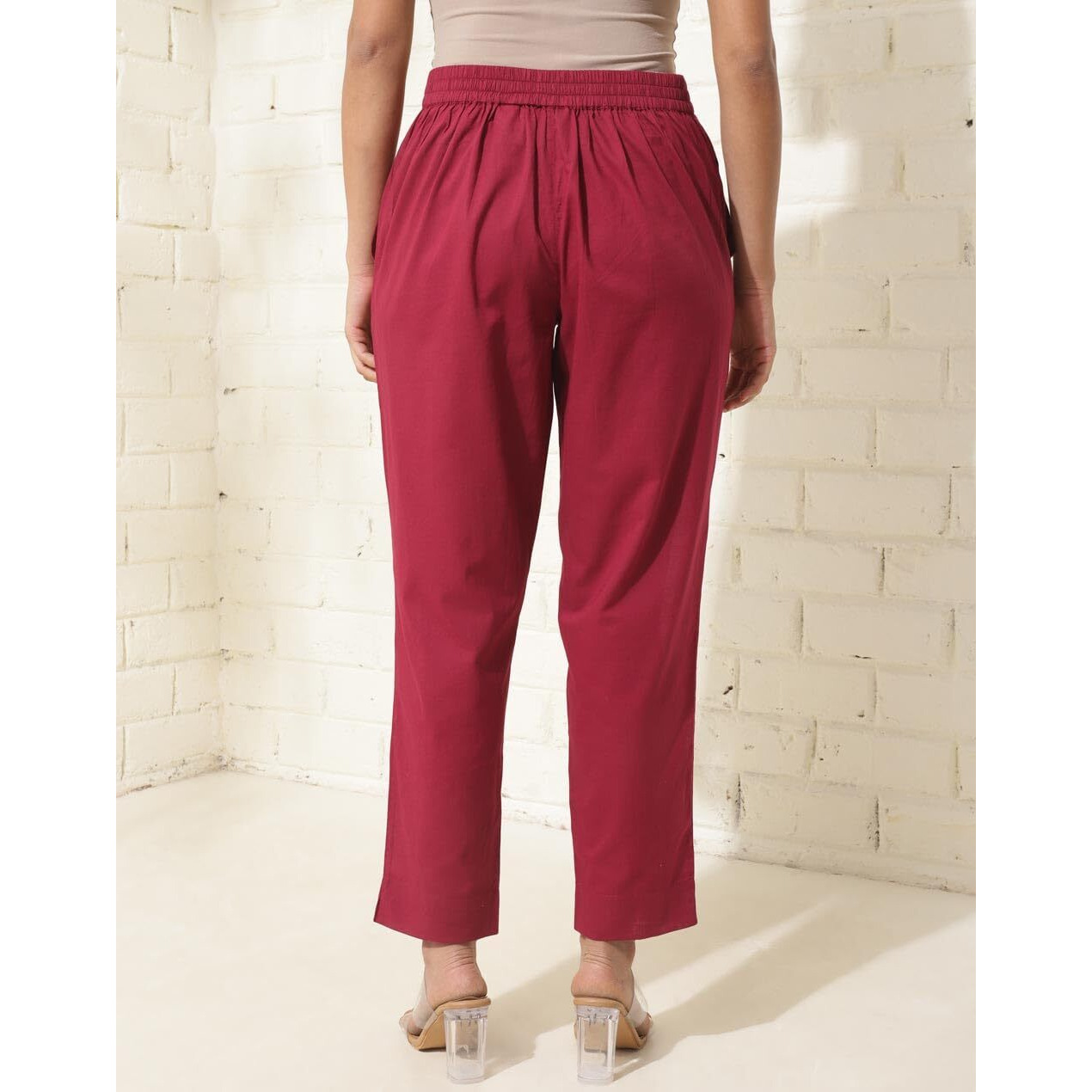 Fabindia Women's Regular Casual Pants (2124217Red_Red