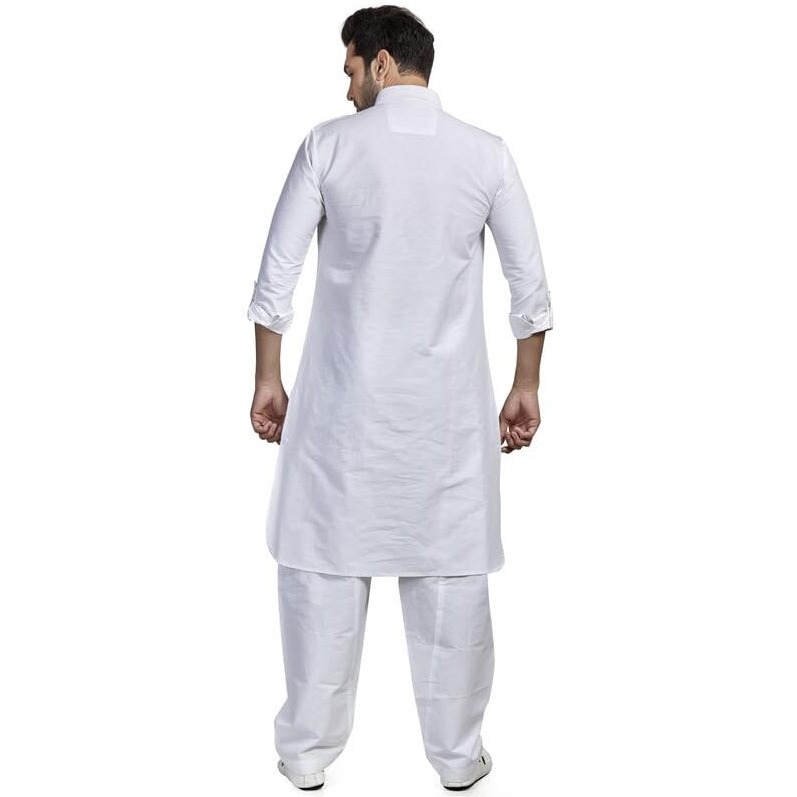 Be Active Men's Solid Pathani White Kurta Set || Men Kurta Pajama || Men Kurta Pajama Set || Kurta Pajama For Men (Rfsp0002 5 (White)-L)