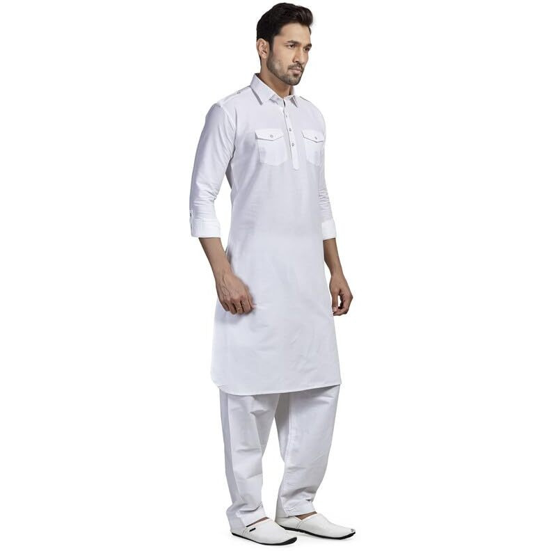 Be Active Men's Solid Pathani White Kurta Set || Men Kurta Pajama || Men Kurta Pajama Set || Kurta Pajama For Men (Rfsp0002 5 (White)-L)