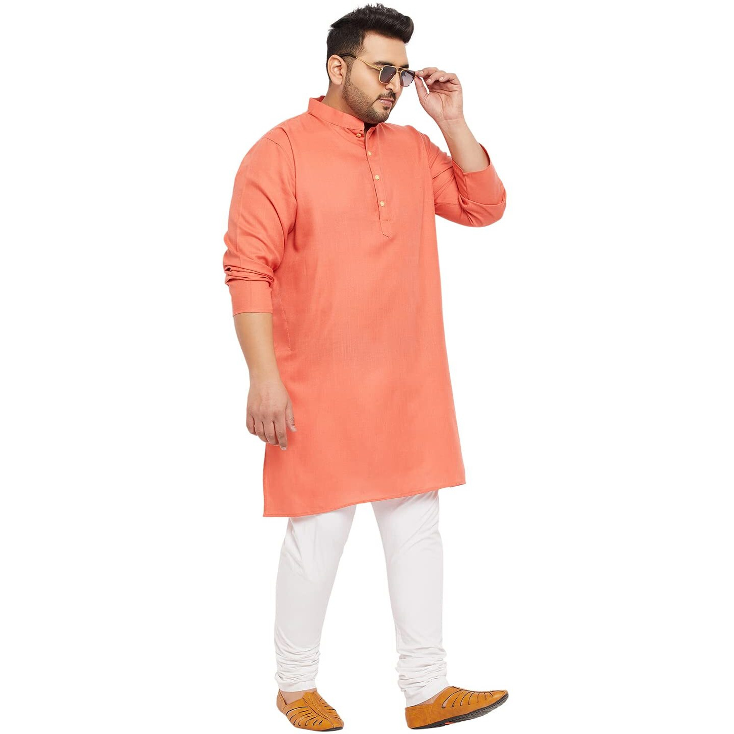 Bigbanana Plus Size Men's Regular Fit Kurta (Ullas-Peach,Peach,2Xl)