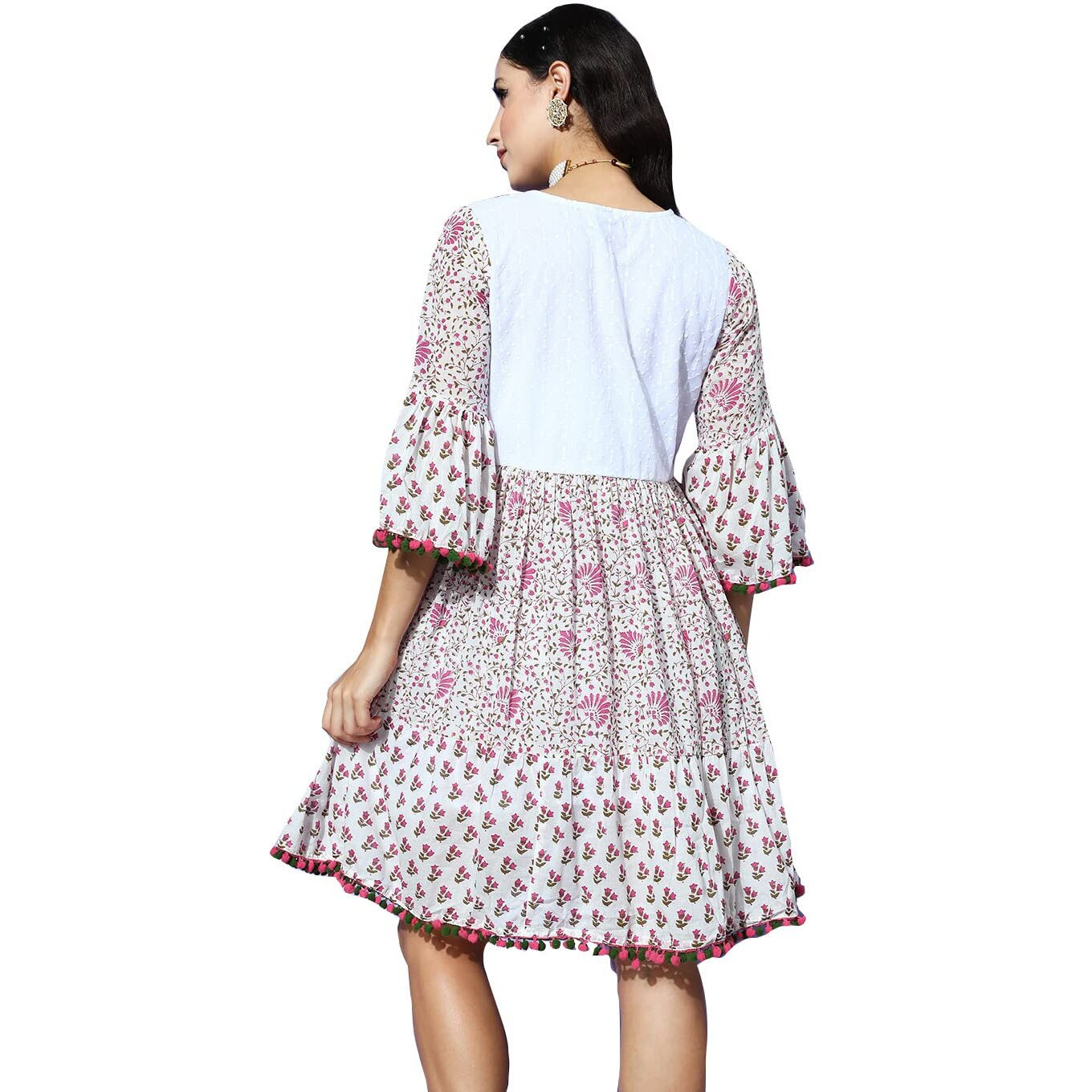 Ishin Women's Above Knee Length Cotton Embroidered Floral White A-Line Dress Inwdr0317_Wh_Xs_White
