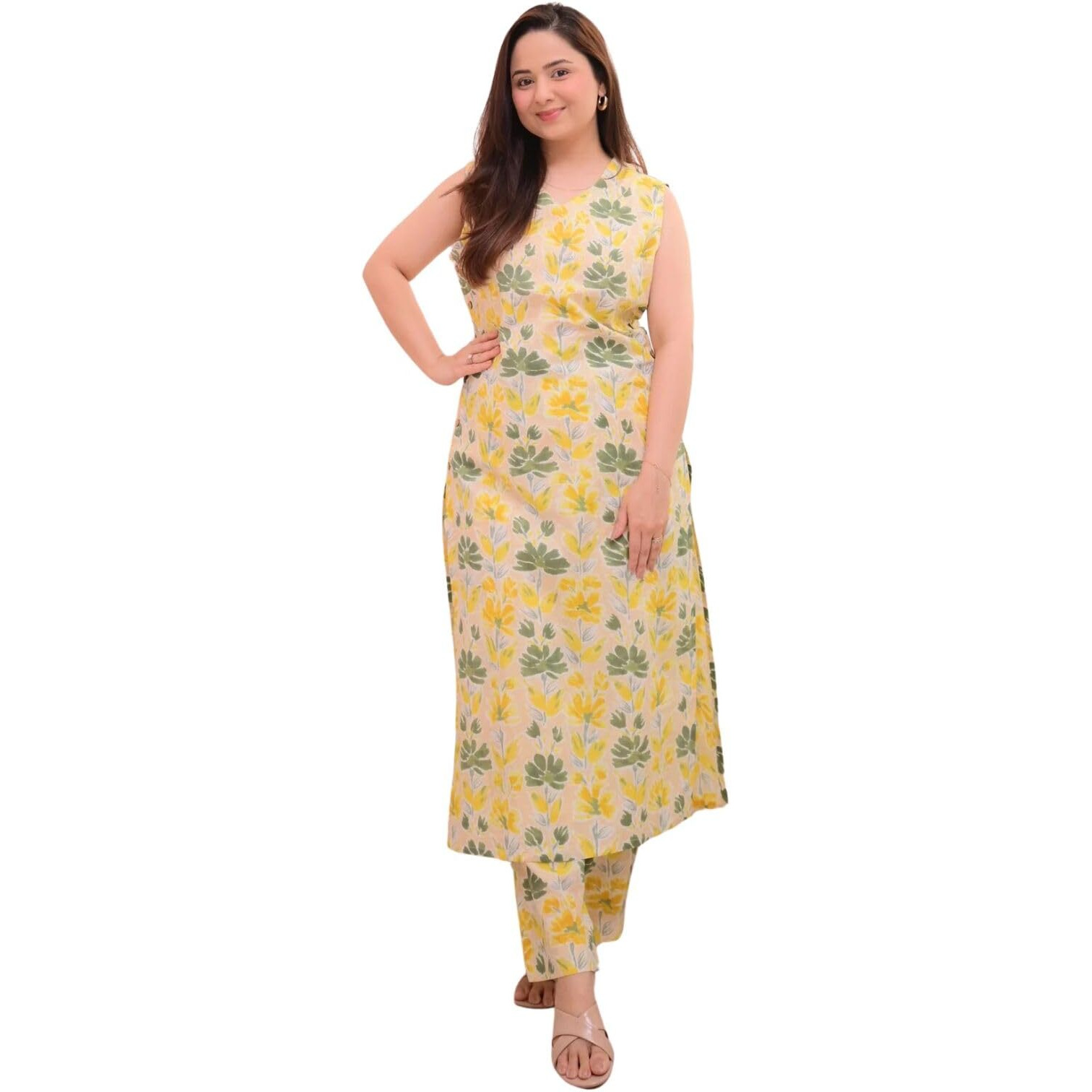 Leriya Fashion Women's Viscose Rayon Regular Floral (Lf-W.Kurta Set-K2768&P190_Yellow