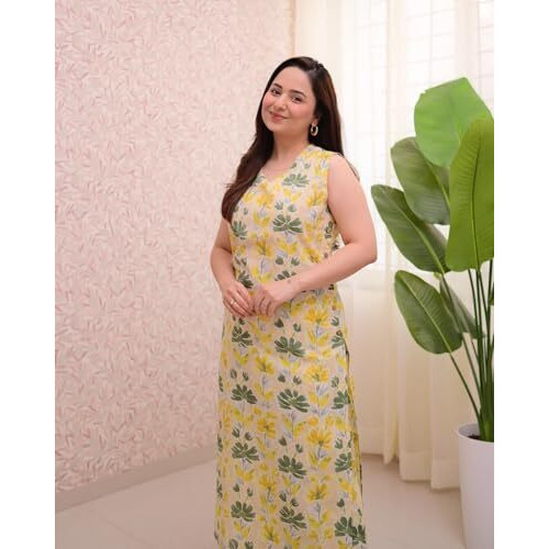 Leriya Fashion Women's Viscose Rayon Regular Floral (Lf-W.Kurta Set-K2768&P190_Yellow