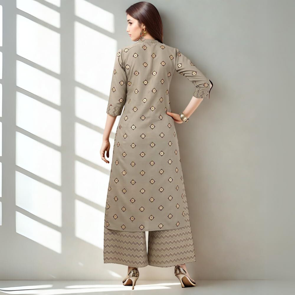 Shienzy Women's Cotton Blend Regular Kurta Pant Set (1654_Bg_L_Beige