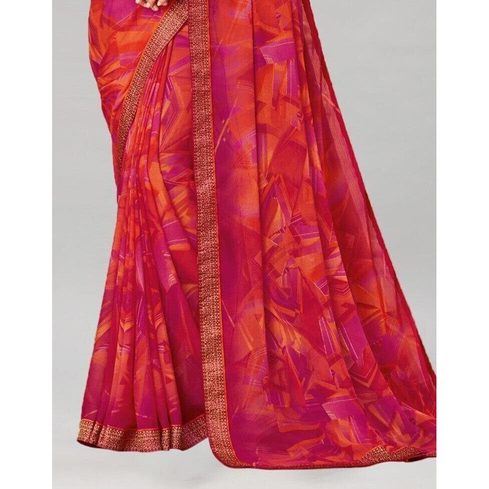Shiv Textiles Women's Chiffon Digital Printed & Lace Saree(Sat-542S-105)