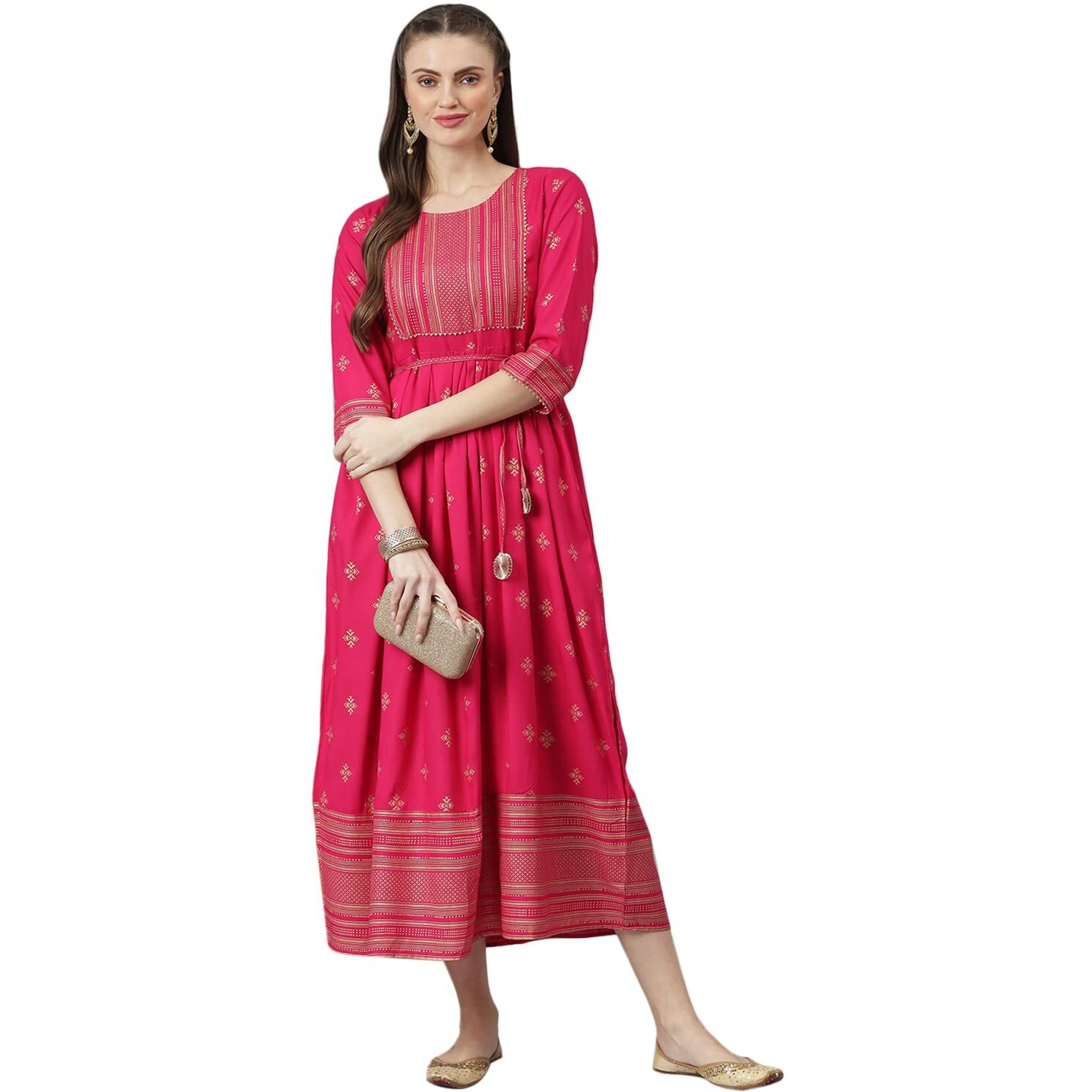 Stylum Women's Printed Rayon Flared Kurta (Tonypink38_Pink, M)