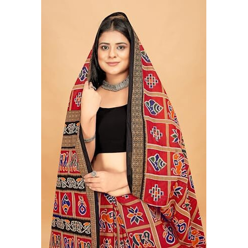 Tamaira Fashion Women's Patola Printed Pure Cotton Mulmul Saree Without Blouse Piece(11389_Maroon)