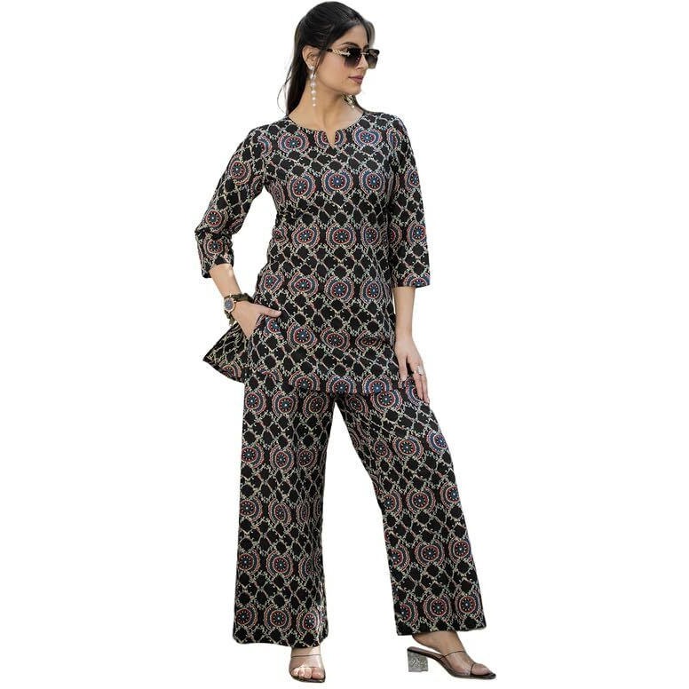 Tee Projekt Cotton Ethnic Wear Co Ord Set For Women | Co Ord Set For Women Stylish Black