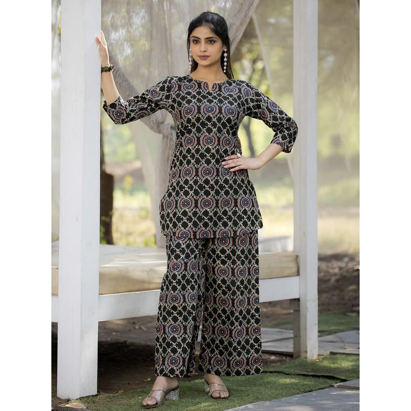 Tee Projekt Cotton Ethnic Wear Co Ord Set For Women | Co Ord Set For Women Stylish Black