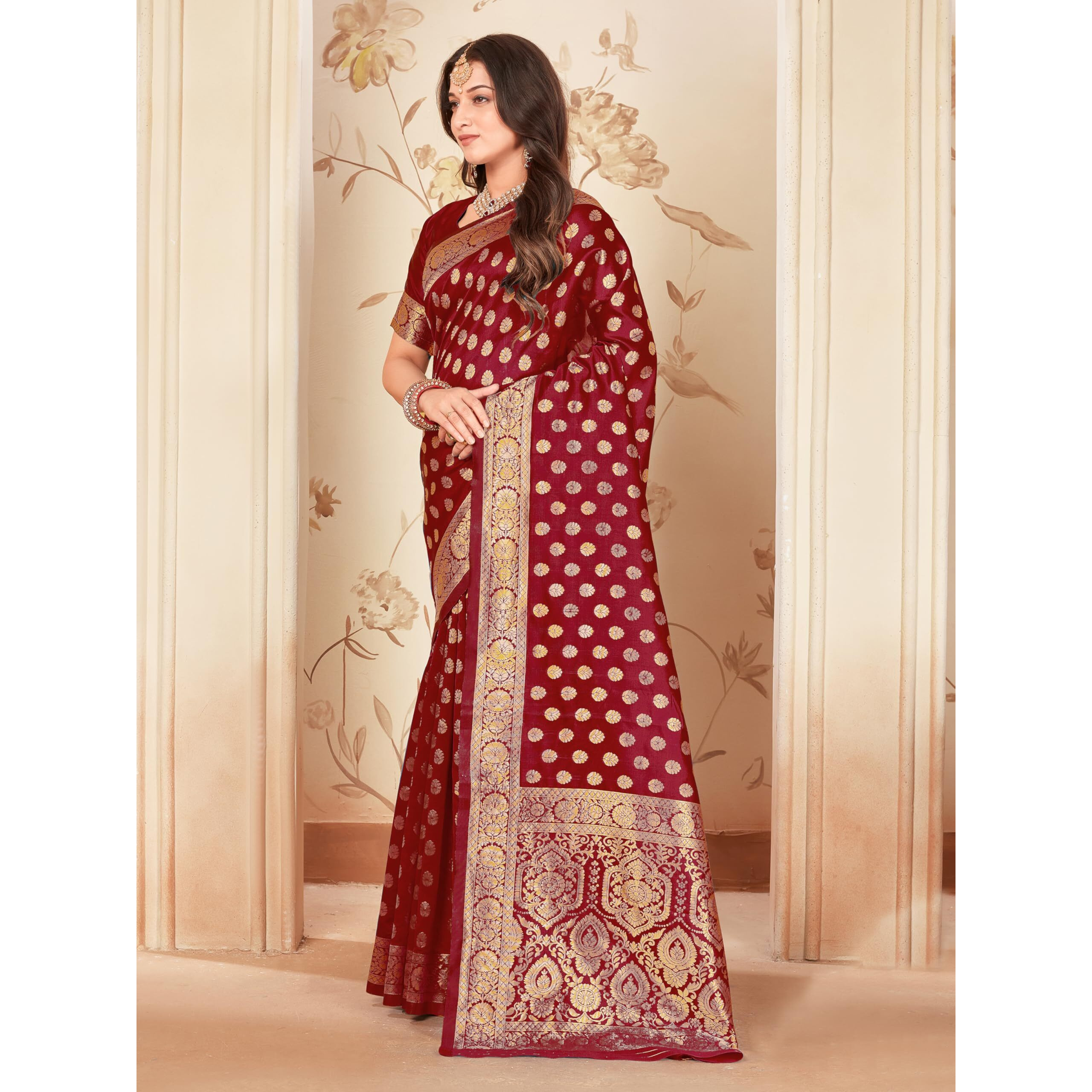 Glory Sarees Womens Banarasi Silk Saree With Blouse Piece (Kalamkarisaree_Maroon)