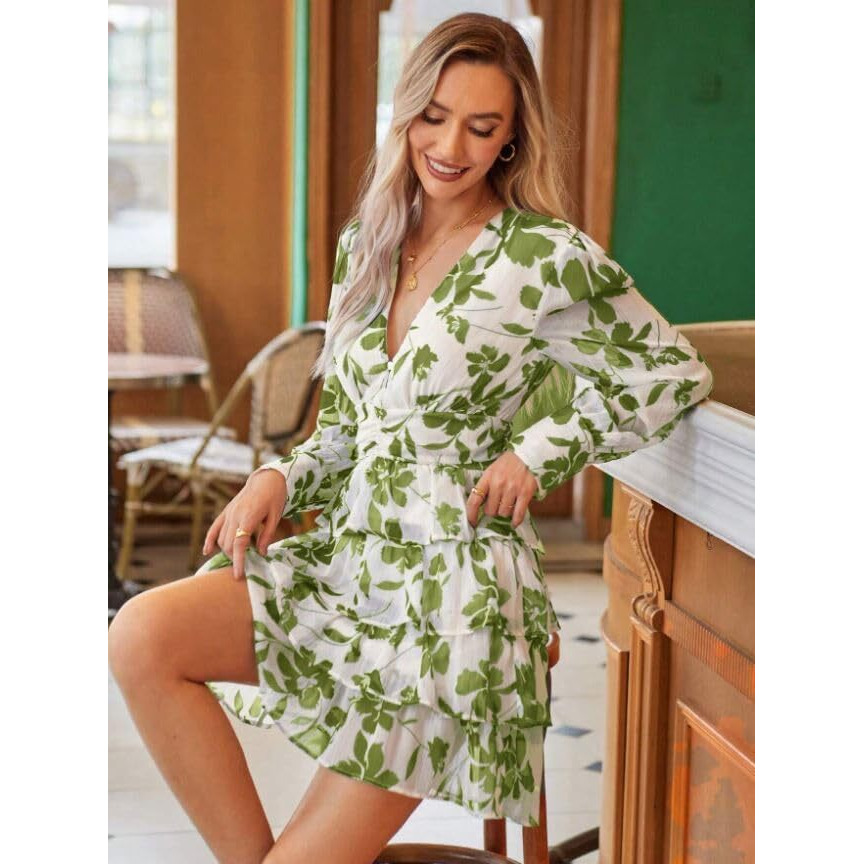 Leriya Fashion Women A-Line Georgette Western Above The Knee Party Dress (Lf-Wd1266_Green, Small