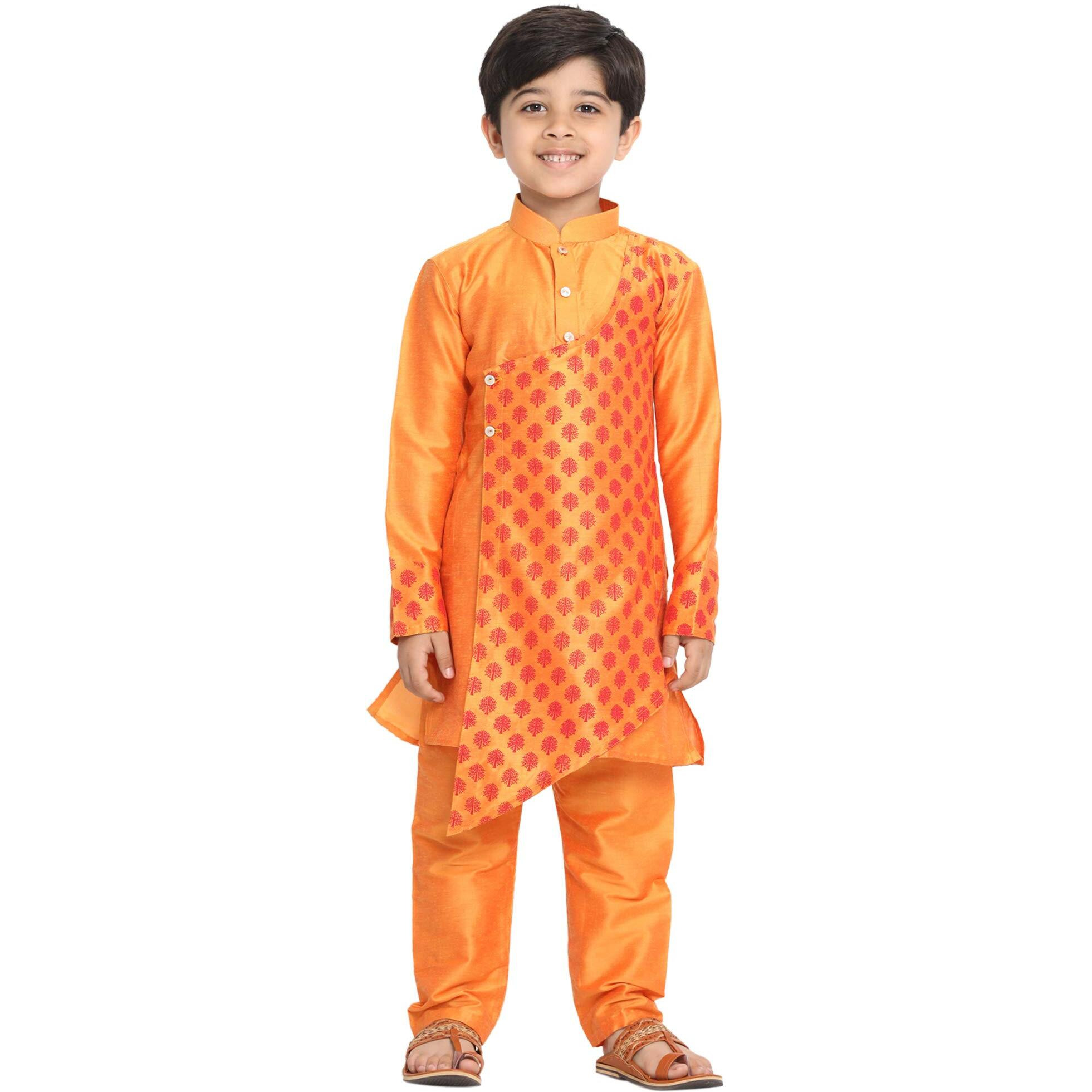 Jbn Creation Boys' Orange Silk Blend Kurta And Pyjama Set_Jbnbk059Ornpvor_24