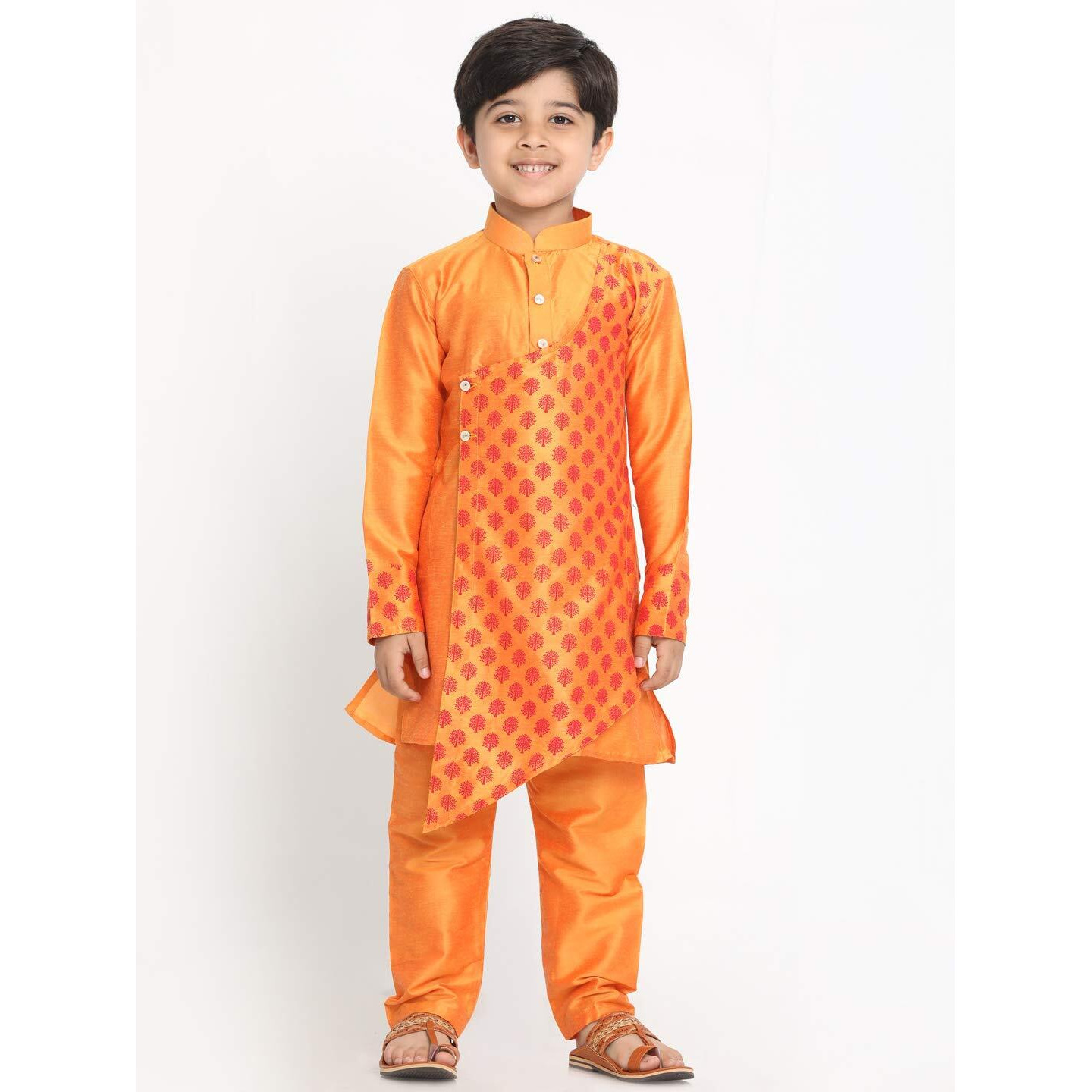 Jbn Creation Boys' Orange Silk Blend Kurta And Pyjama Set_Jbnbk059Ornpvor_24