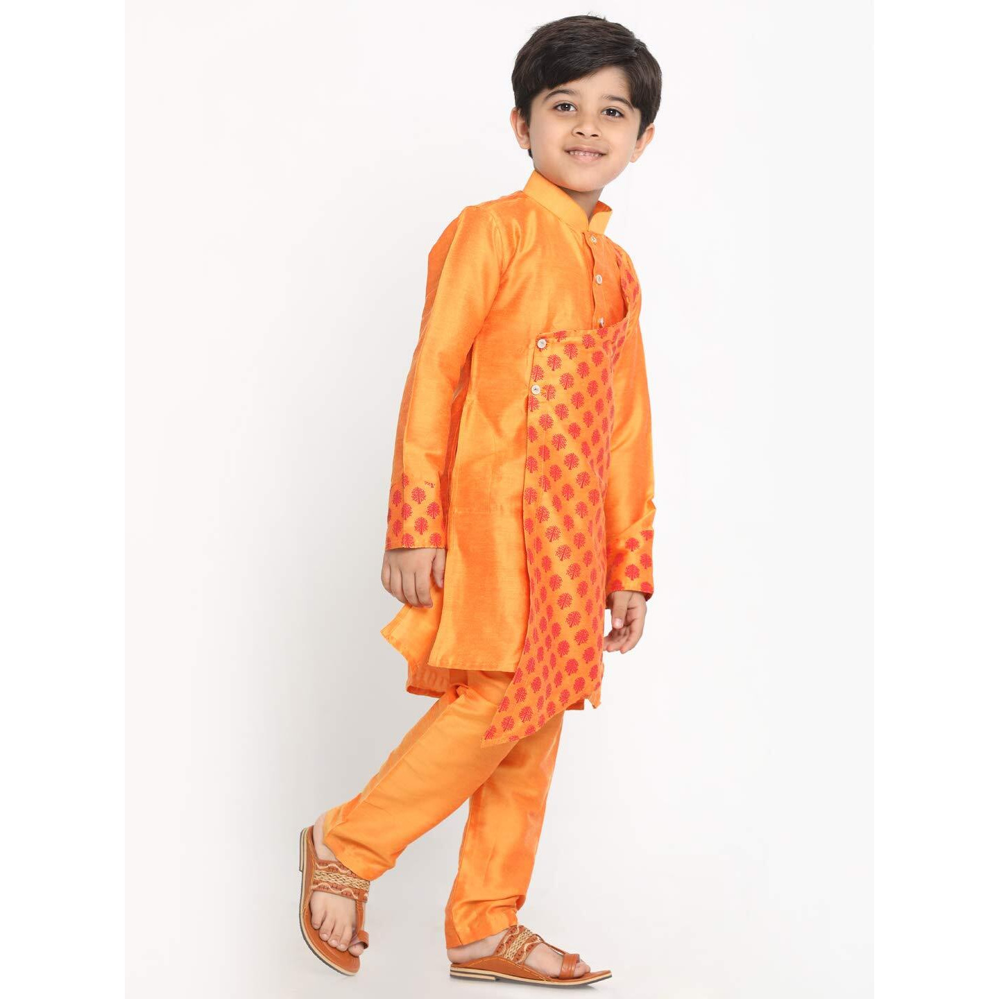 Jbn Creation Boys' Orange Silk Blend Kurta And Pyjama Set_Jbnbk059Ornpvor_24