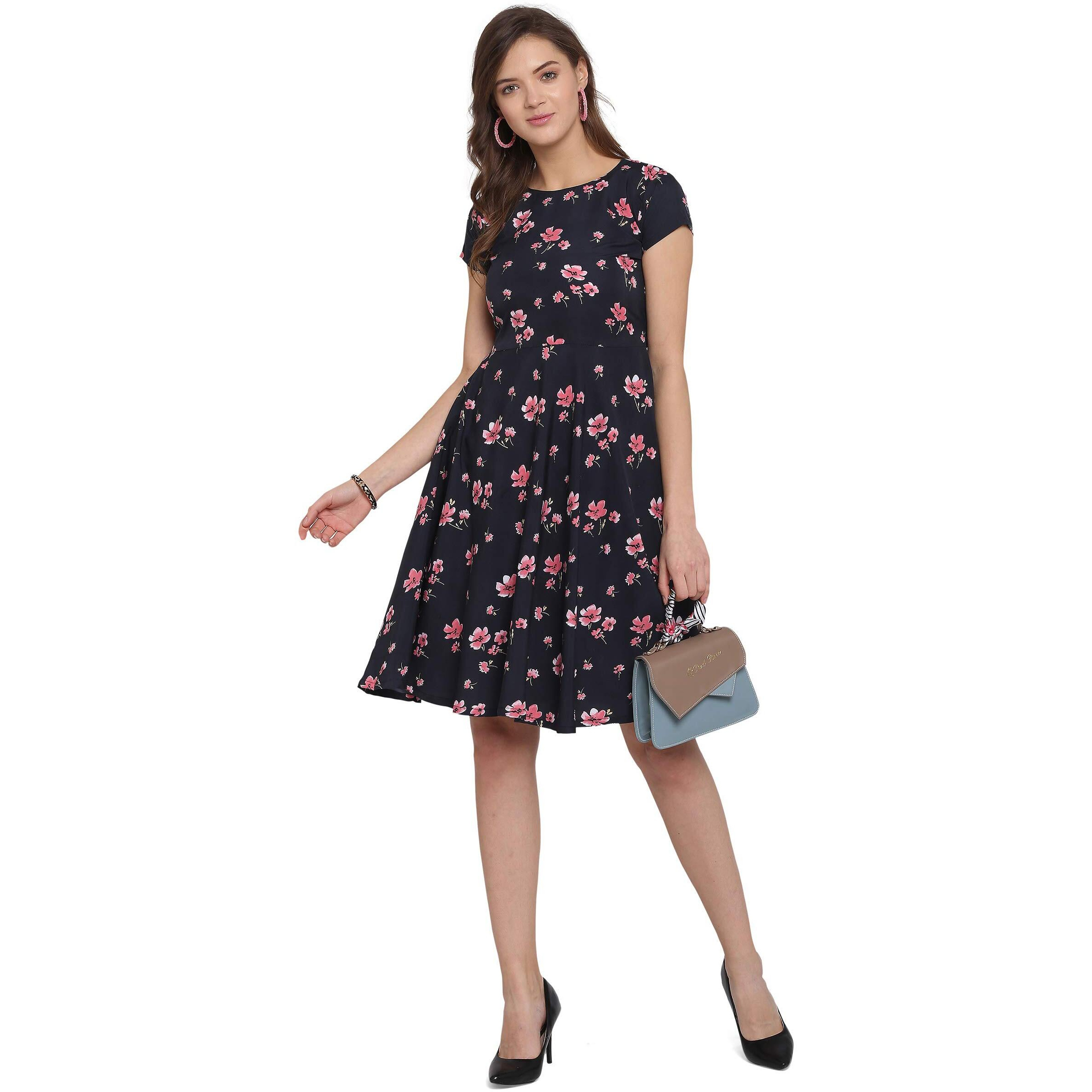 Lookmark Women's A-Line Knee Length Dress(Sd104-Xs_Black)