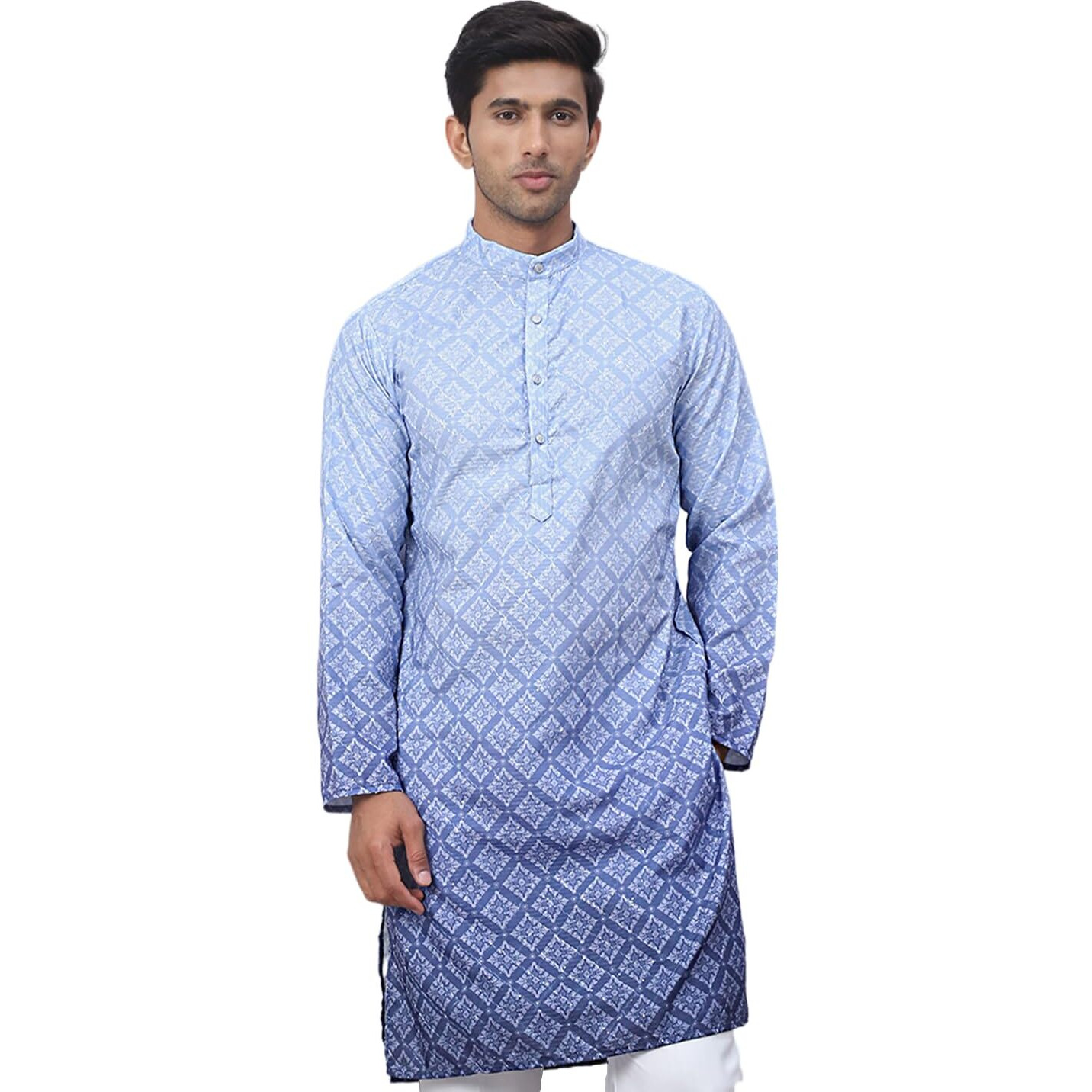 Jompers Blue Men's Ombre Pure Cotton Straight Kurta (Blue, S)