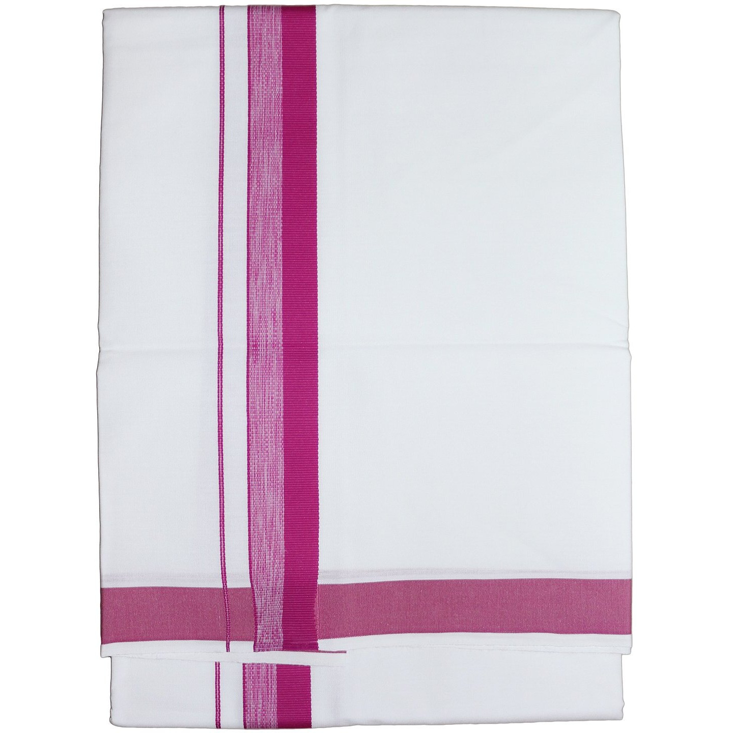 Prakasam Cotton Mens White Single Poly Cotton Dhoti With Fancy Border (1.28X2.00 Mtrs) (Gold Star) (Purple)