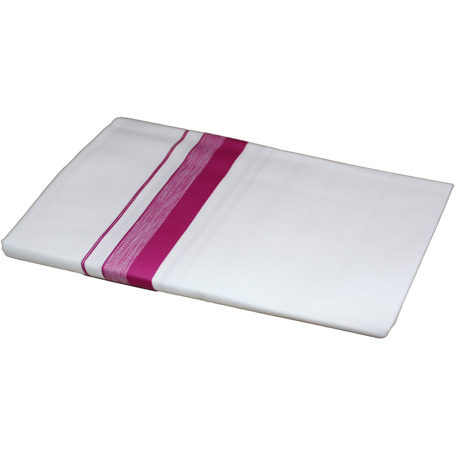 Prakasam Cotton Mens White Single Poly Cotton Dhoti With Fancy Border (1.28X2.00 Mtrs) (Gold Star) (Purple)