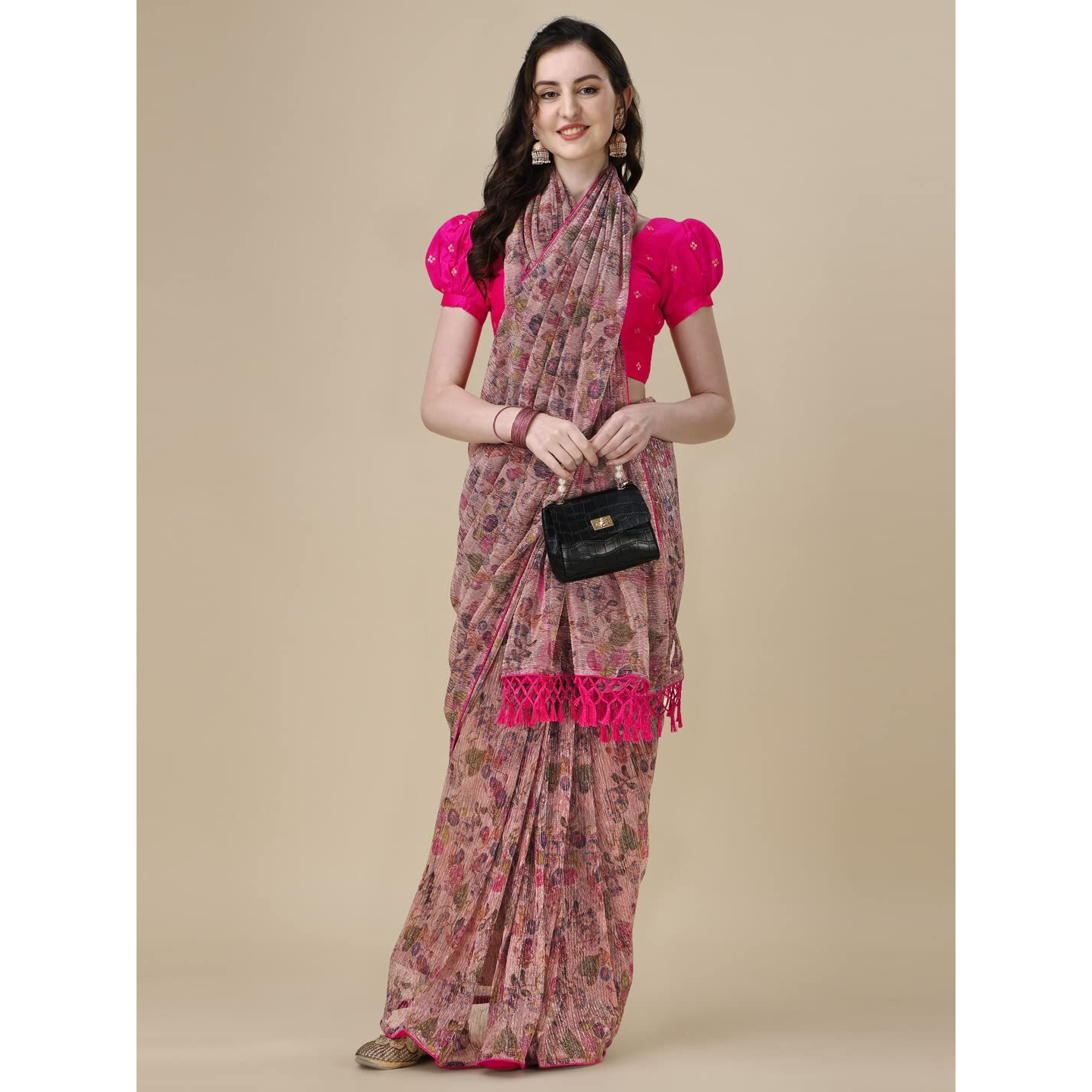 Pratham Blue Women's Sequins Silk Fancy Saree With Blouse Piece (Pb-340_Beige)