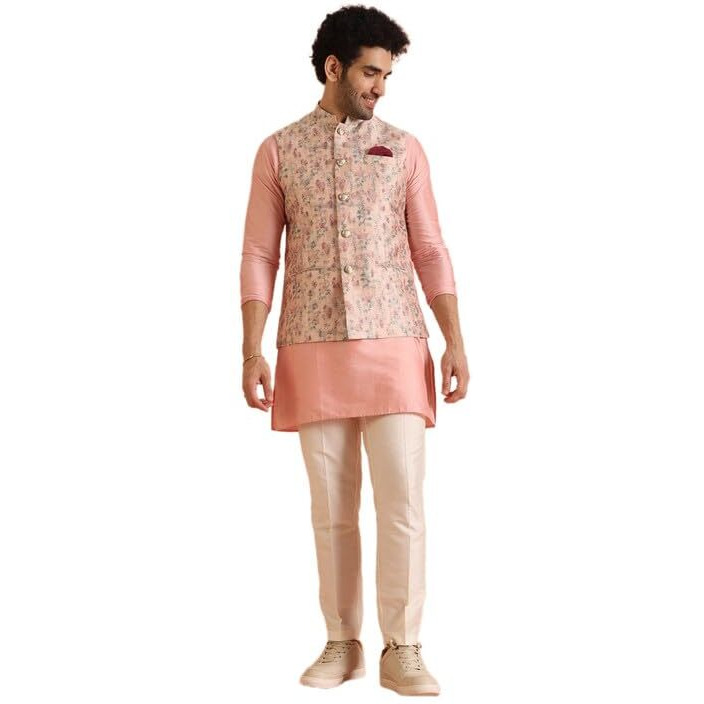 Kisah Silk Blend Kurta Jacket Trouser Set For Men | Nehru Jacket Waistcoat Kurta Set With Trousers | Mens Ethnic Collections-Ka-0866-5276-T301-44-Multi