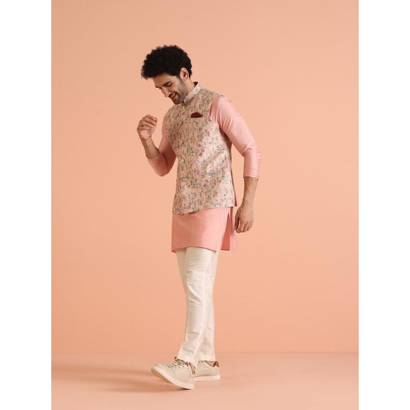 Kisah Silk Blend Kurta Jacket Trouser Set For Men | Nehru Jacket Waistcoat Kurta Set With Trousers | Mens Ethnic Collections-Ka-0866-5276-T301-44-Multi