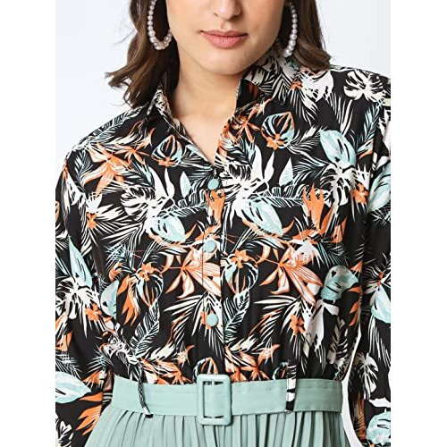 Kzully Women's Rayon A-Line Midi Dress (A1_Mix Patti-L_Multi Multicolour