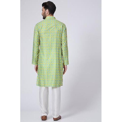 Lookmark Men's Cotton Blend Printed Long Kurta Suitable For All Indian Wedding, Occasions, And Festivals (Az-Lm-Og-Kurta 20-M) Green