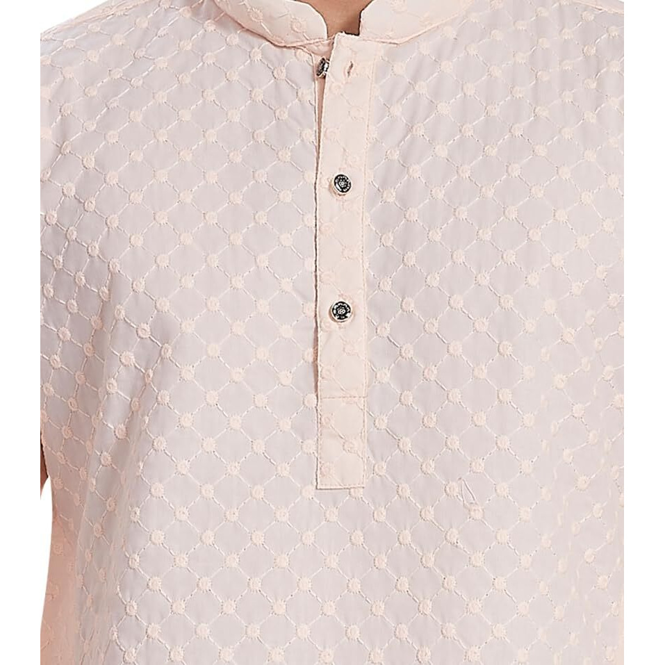 Divisive Men's Thread Embroidered Cotton Only Slim Fit Kurta (Dkrt640_Xxxl_Peach)