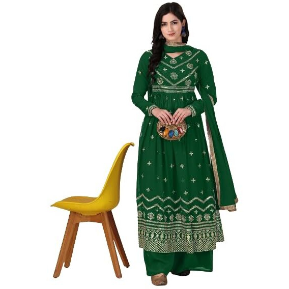 Fashion Basket Women's Gerogette Salwar Suit Set (Green)