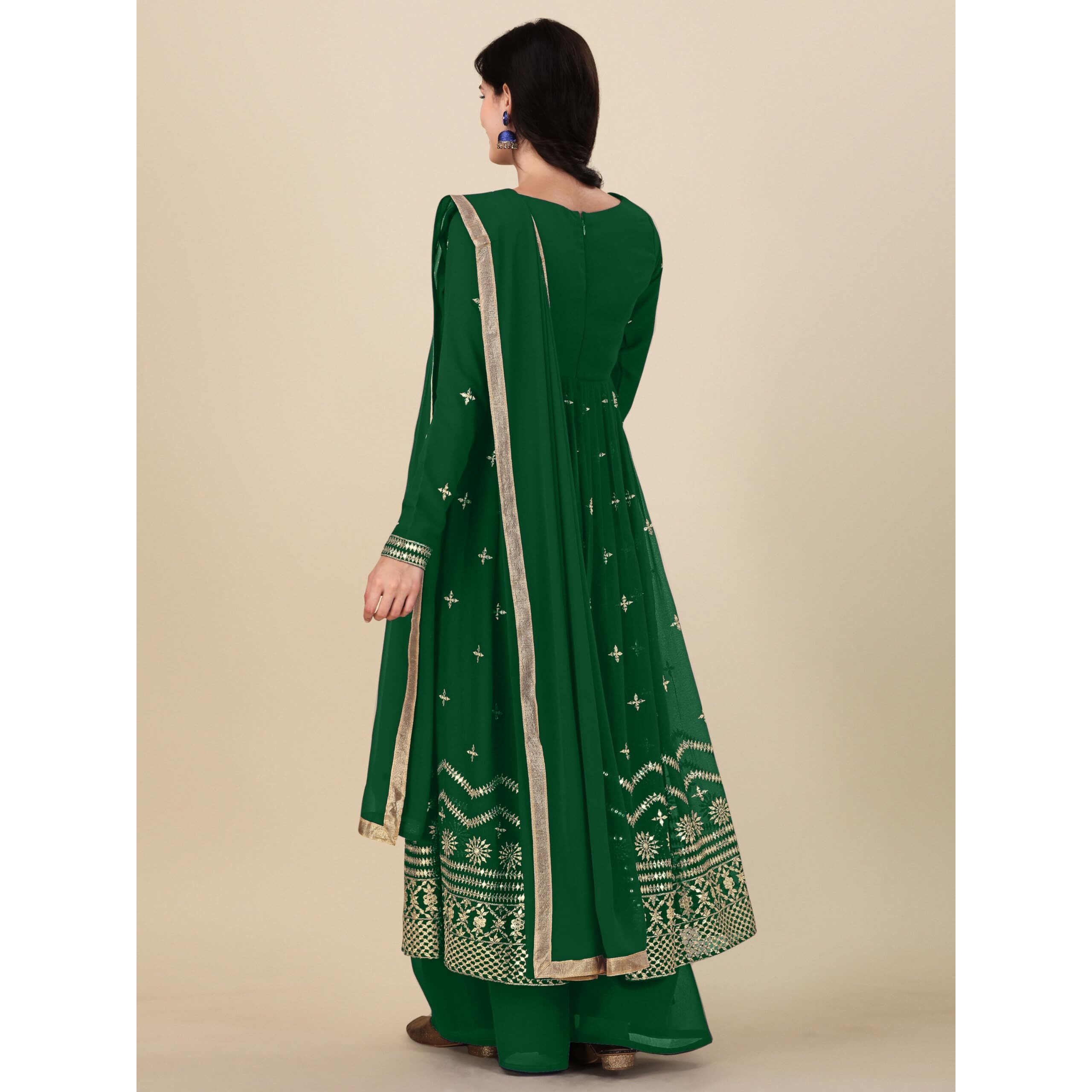 Fashion Basket Women's Gerogette Salwar Suit Set (Green)