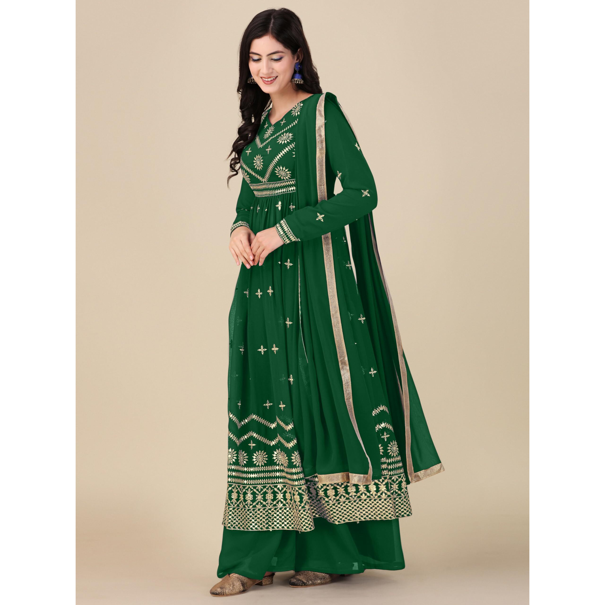 Fashion Basket Women's Gerogette Salwar Suit Set (Green)