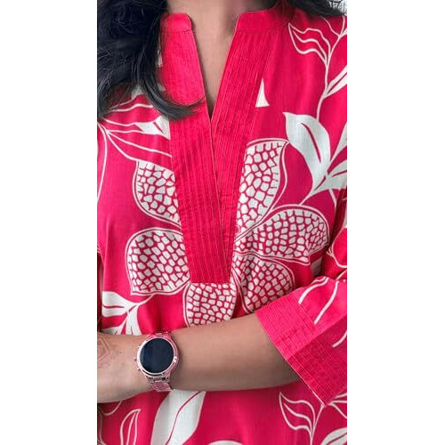 Lookmark Women's Floral Printed Cotton Blend 3/4Th Sleeve Knee Length V-Neck Kurta And Palazzo Set For Women (Az-Lm-Og-Ks2204 Pink-M)