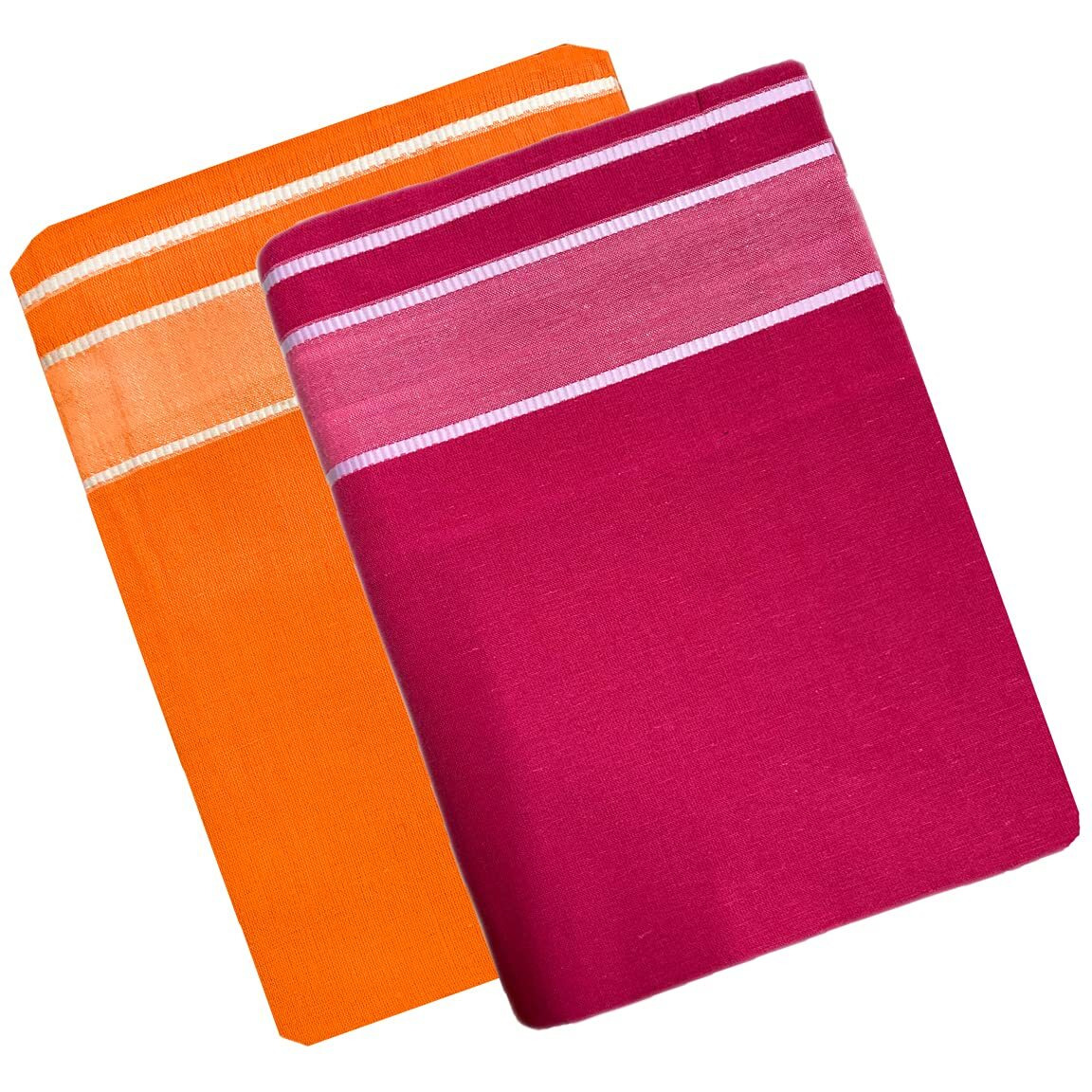 Prakasam Cotton Men's Kerala Style Premam Single (1.28X2.00 Mtrs) Colour (Pack Of 2) (Orange-Pink) Dhoti