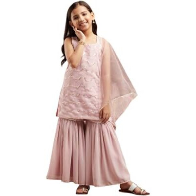 Pspeaches Girl's Rayon Shrara Set (Sha-Pinkseq-2-3Y_Pink