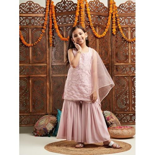 Pspeaches Girl's Rayon Shrara Set (Sha-Pinkseq-2-3Y_Pink